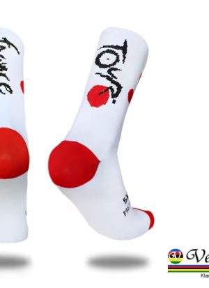 Socken Radsport - 38- 44 –  weiß / rote Punkte